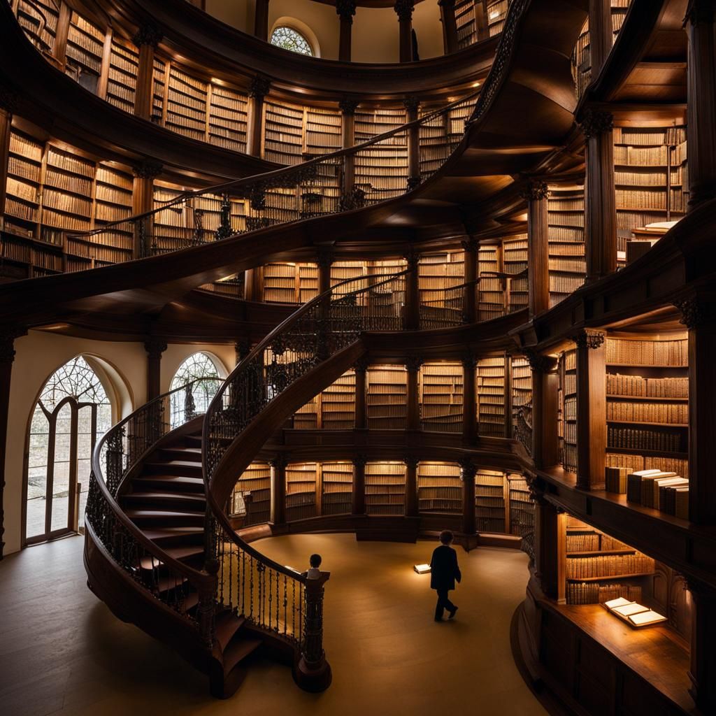 Child in Monastery Library with Glowing Book