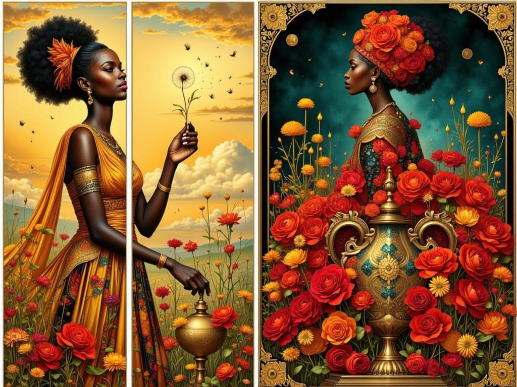 African Woman, Still Life, and Rose Portrait