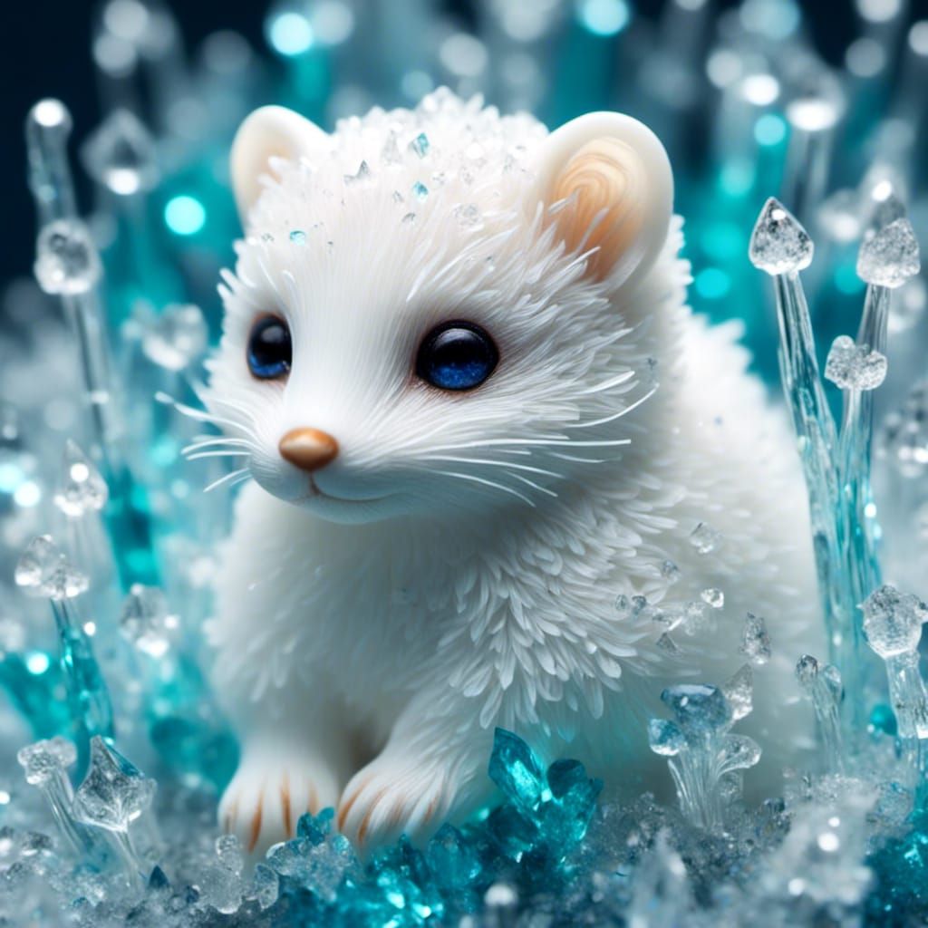 Cute White Stoat in Hyperrealistic HDR