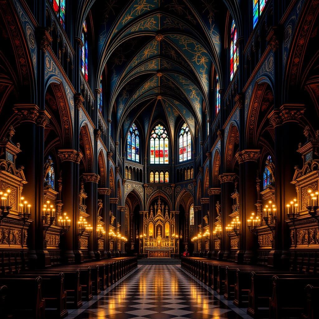 Ornate Cathedral Interior in Baroque Style
