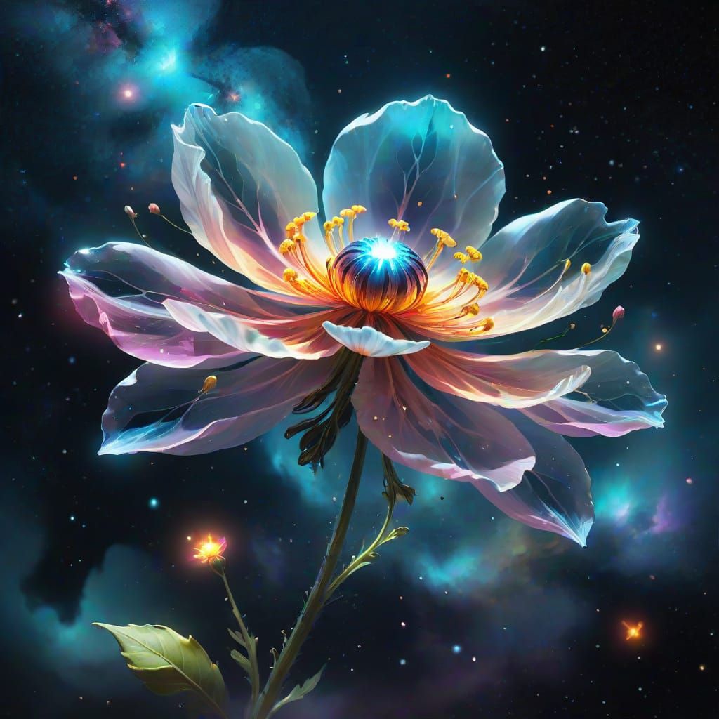 Ethereal Bioluminescent Flower in Cosmic Nebula
