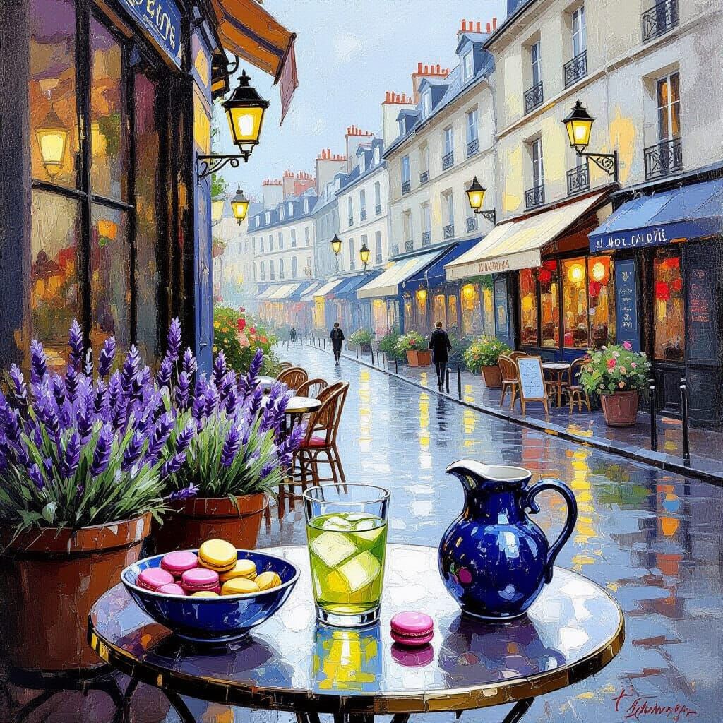 Parisian Cafe Scene as Impasto Oil Painting