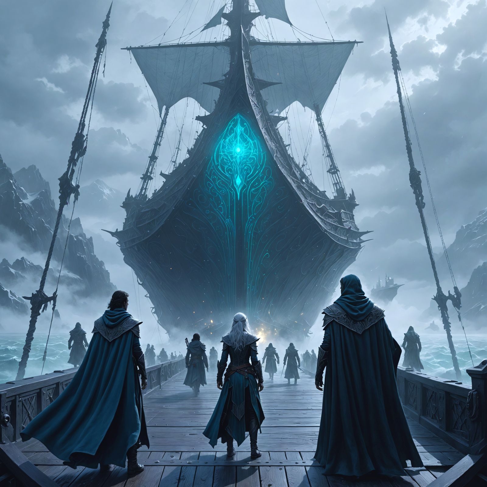 Ethereal Figures on a Glowing Dreadnought