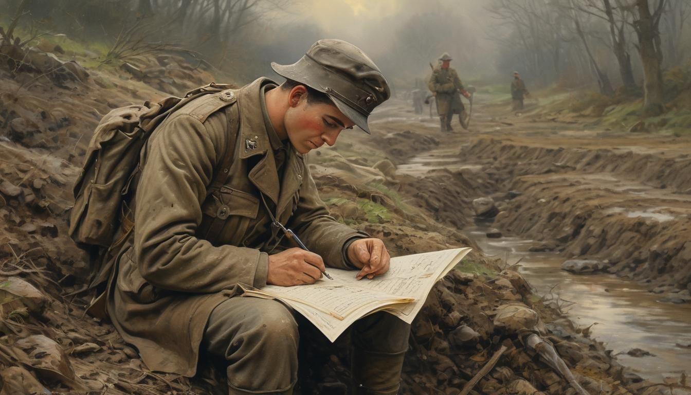 WWI Soldier Writes Letter Home: Watercolor Portrait