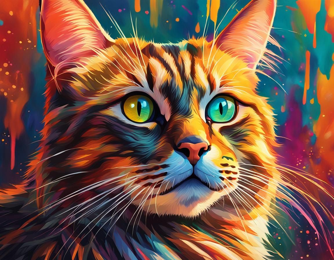 Hyperrealistic Cat Portrait in Splash Art Style