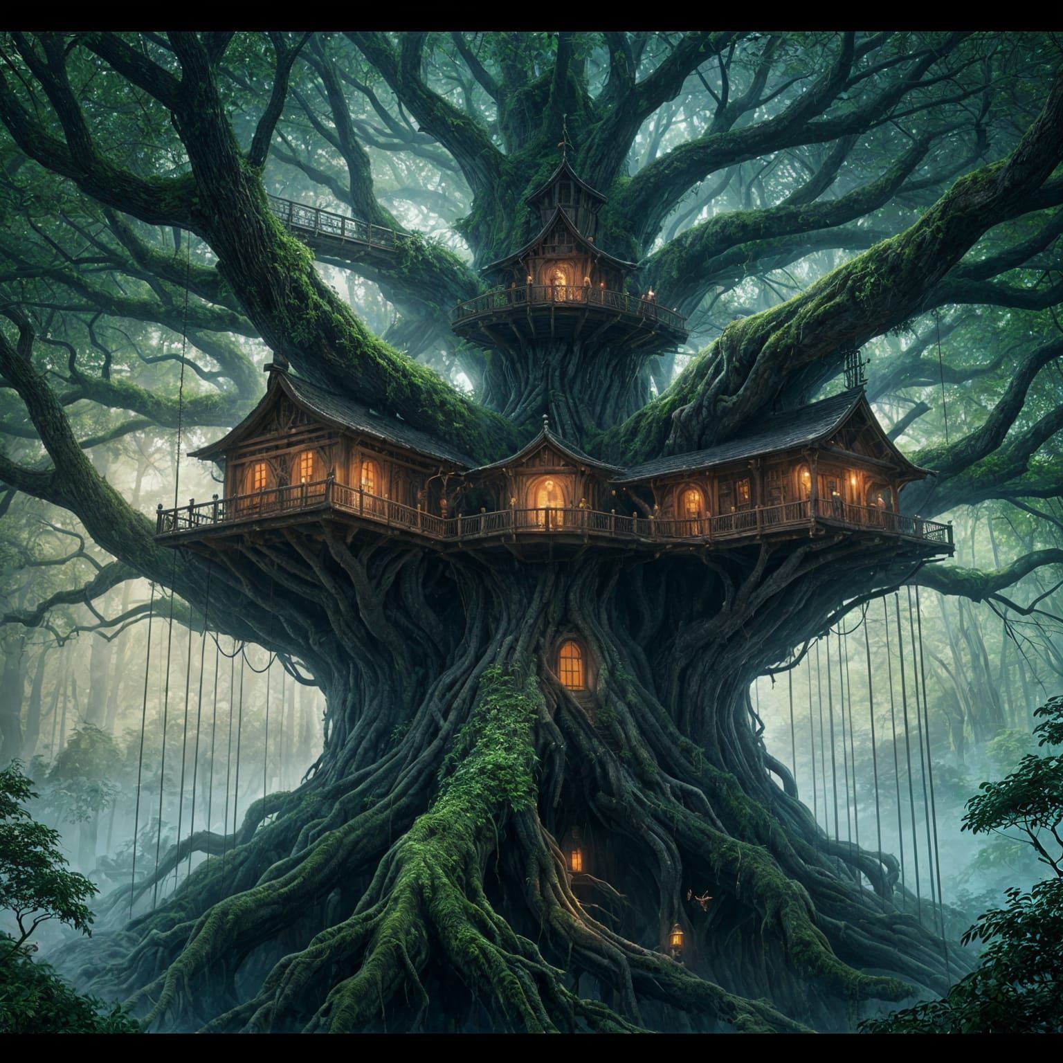 Grand Treehouse in Ancient Canopy, Fantasy Concept Art