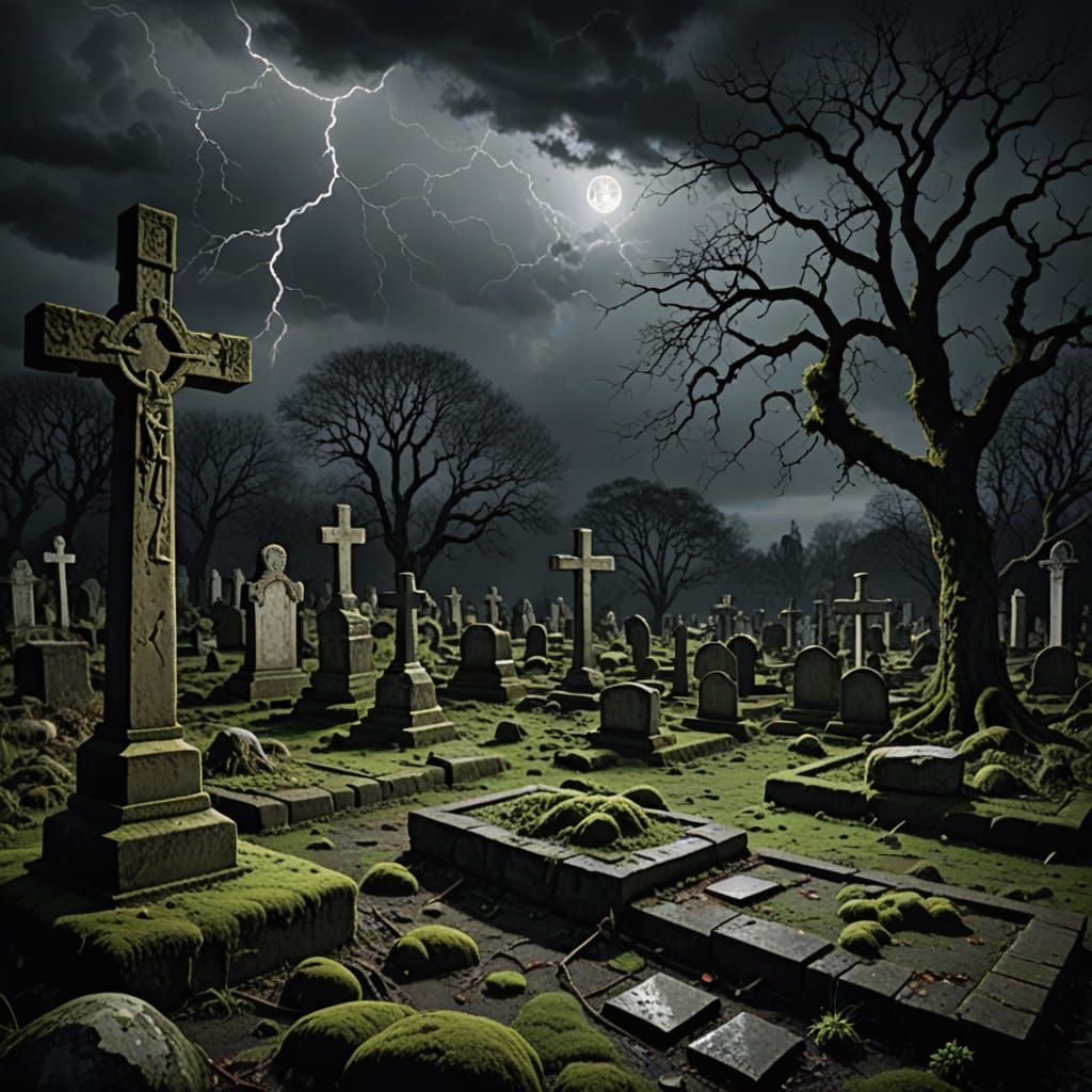 Gloomy Stormy Night in Abandoned Garden