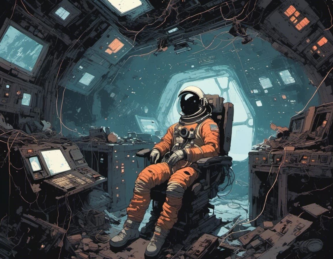 Deceased Astronaut in Wrecked Space Station: Cyberpunk
