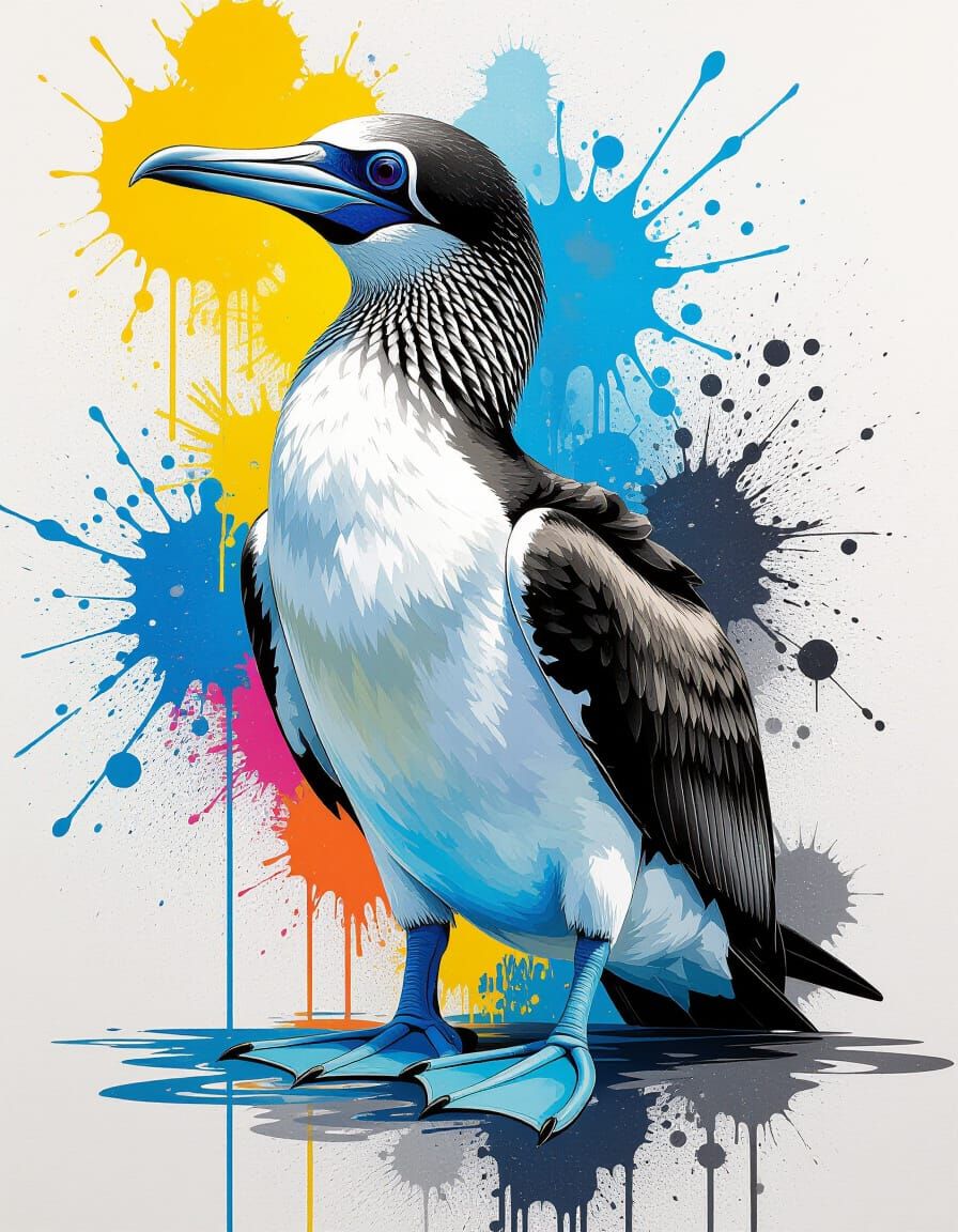 Blue-Footed Booby Graffiti Art in Street Art Style