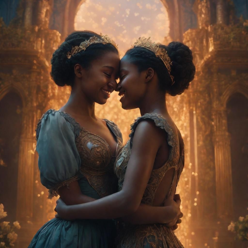 Radiant Embrace: A Joyful Connection in Digital Art