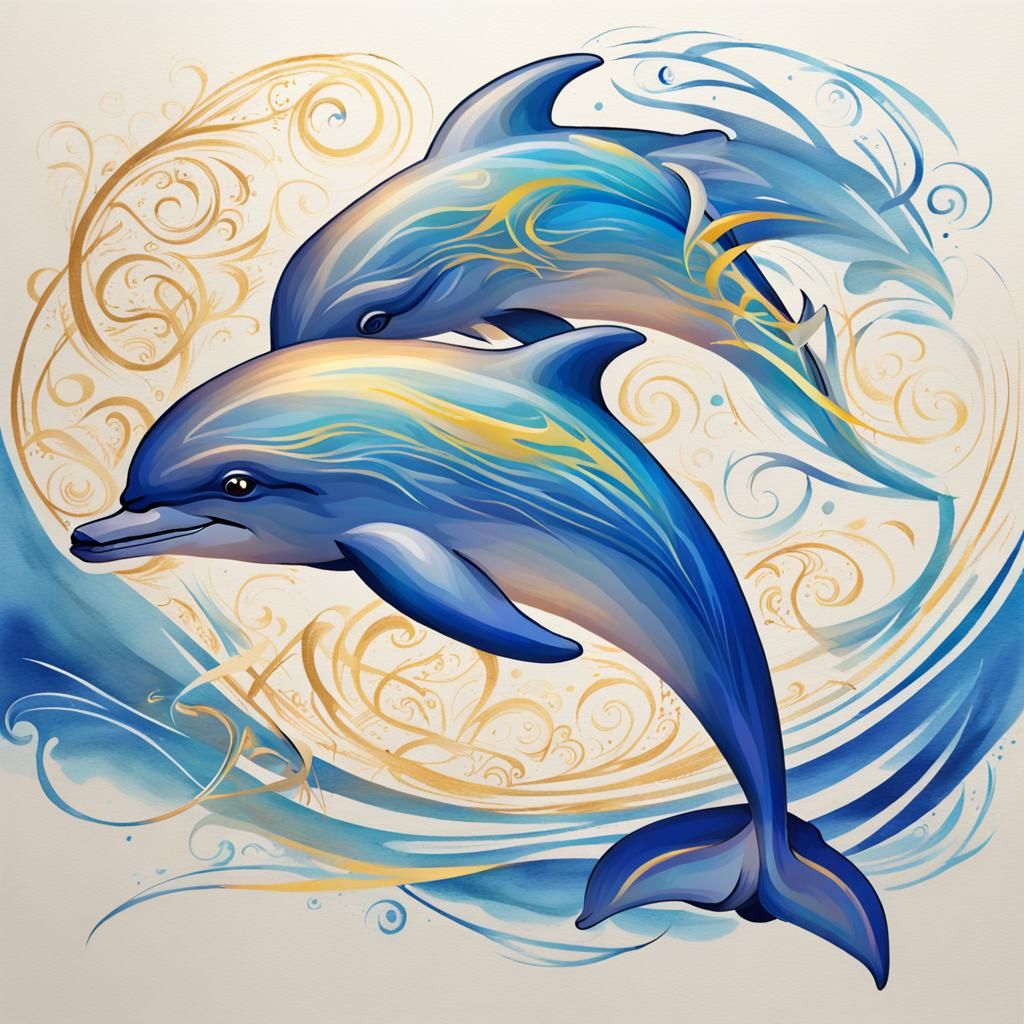 Dolphin in Spectral Calligraphy Style