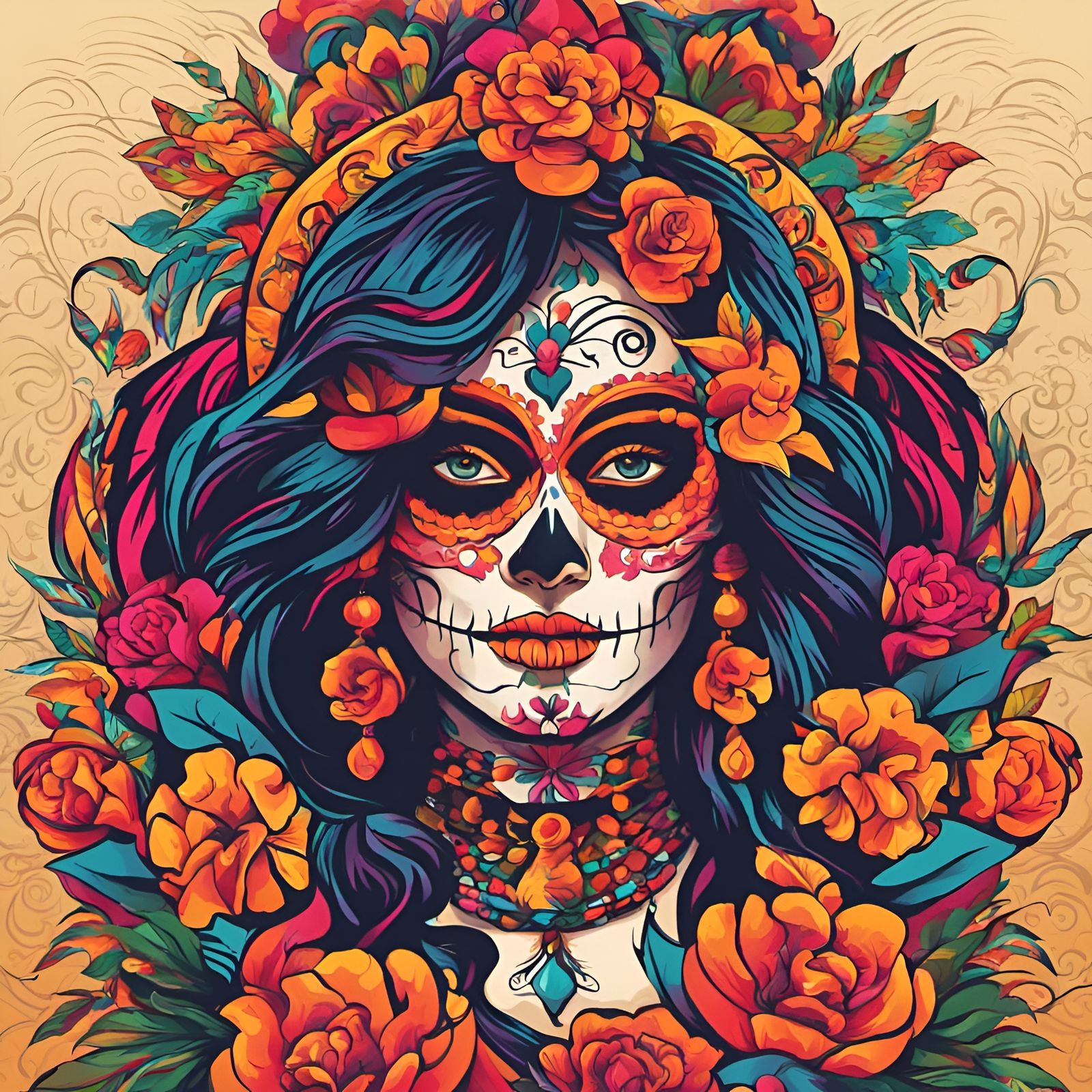 Hypnotic La Catrina Illustration in Pop Surrealism