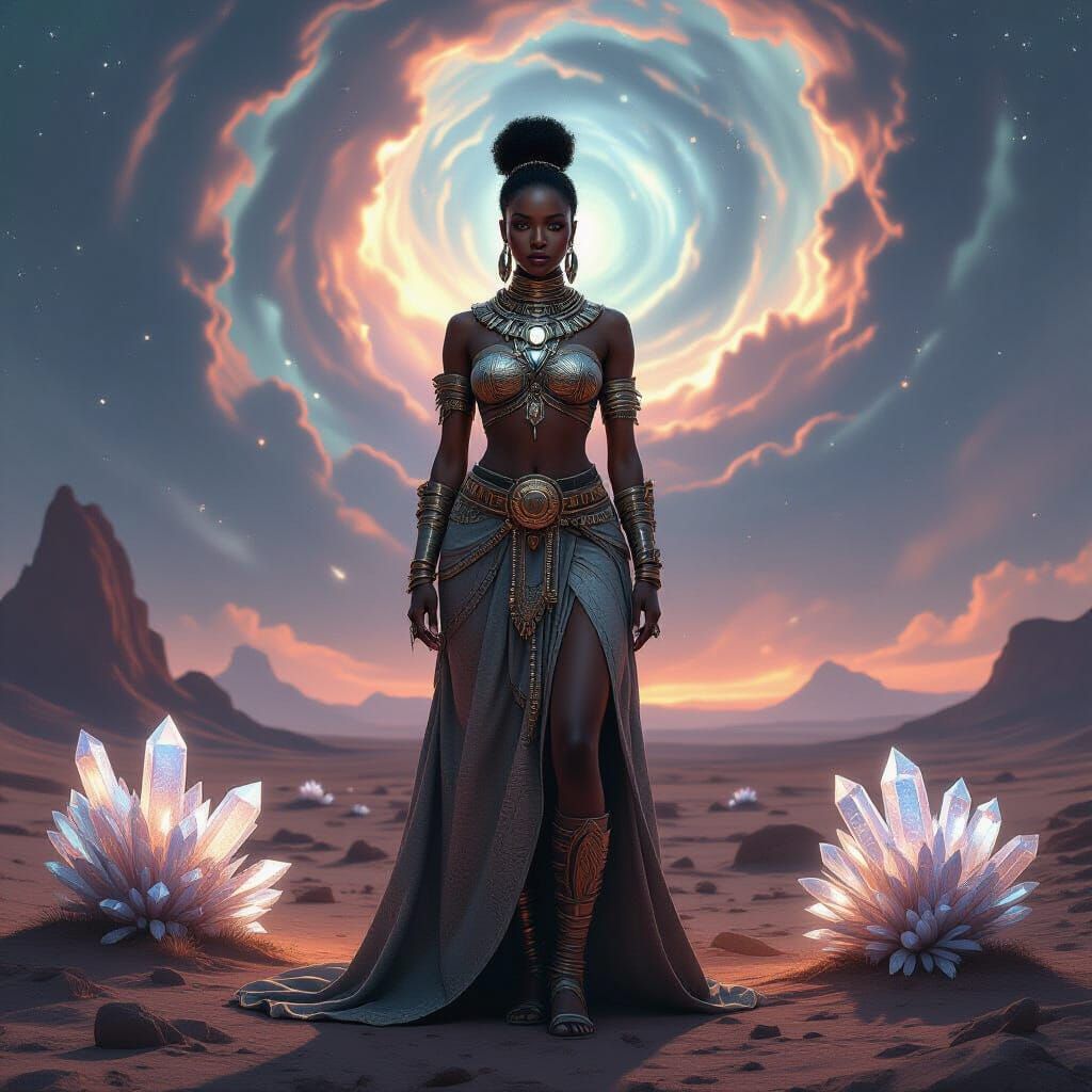 Regal Woman on Alien Planet in Detailed Style