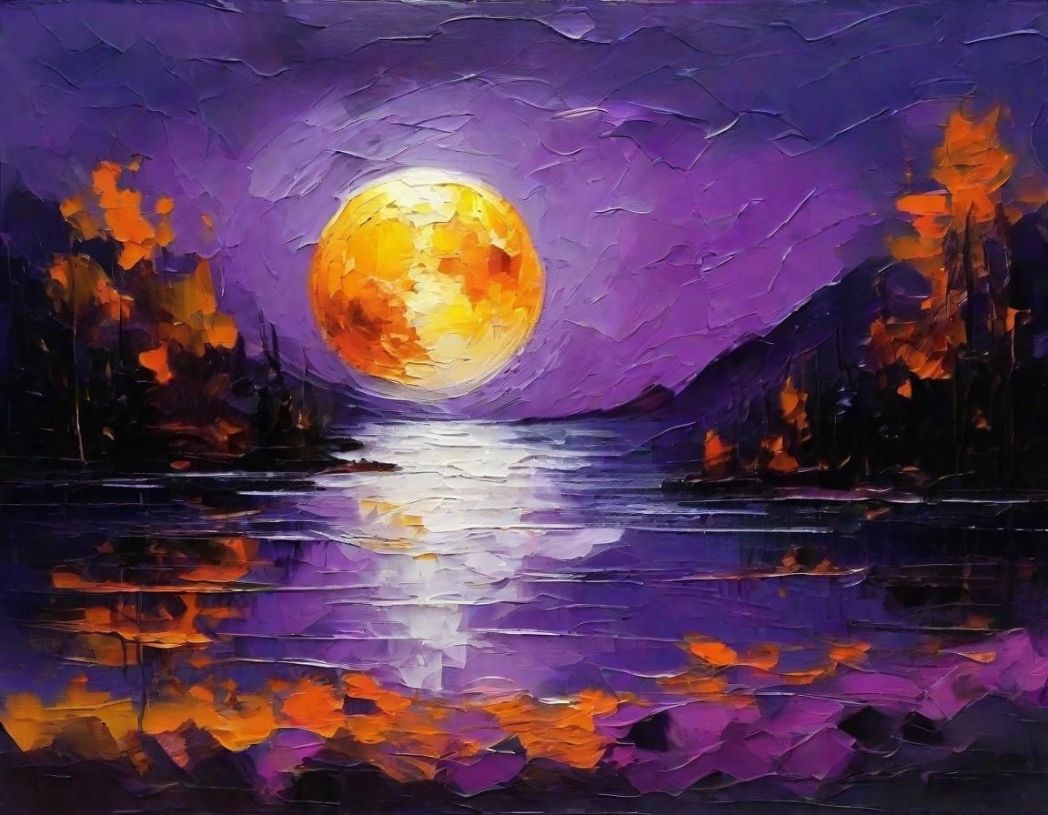 Abstract Oil Painting of Moonlit Landscape