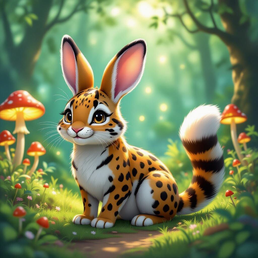 Jaguar-Bunny Hybrid in Enchanted Forest