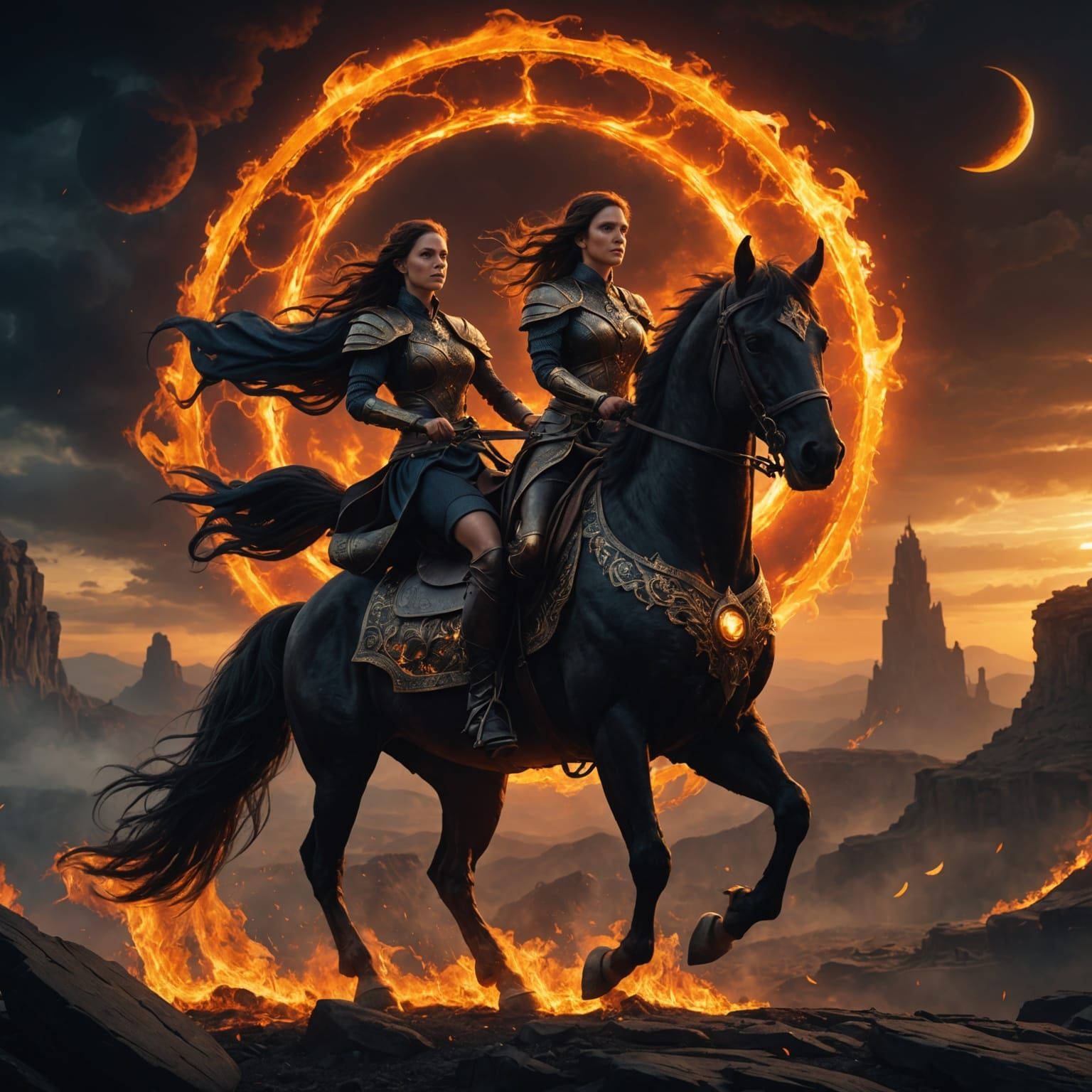 Girl Rides Fire Horse Before Solar Eclipse