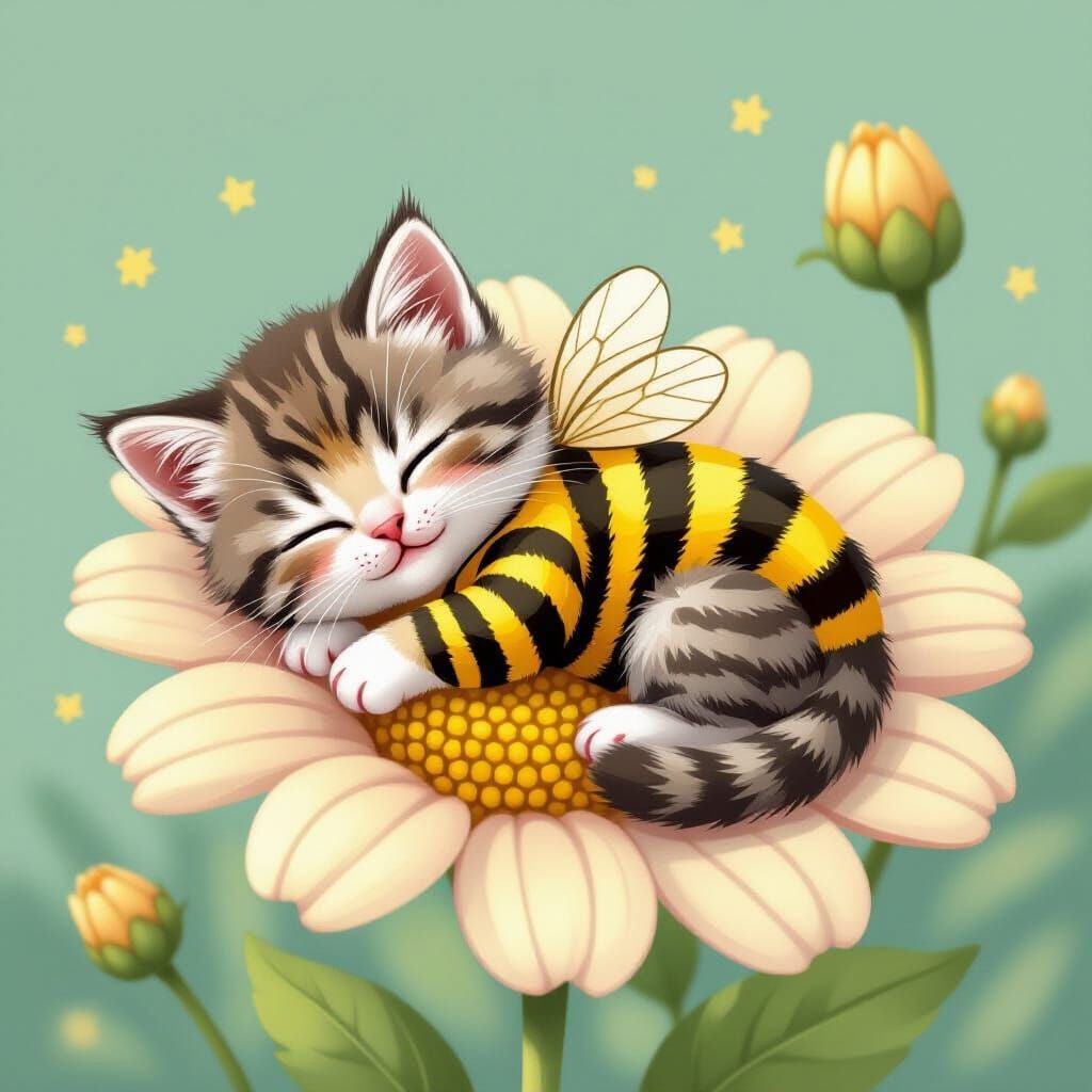 Kitten-Bumblebee Hybrid As Whimsical Art