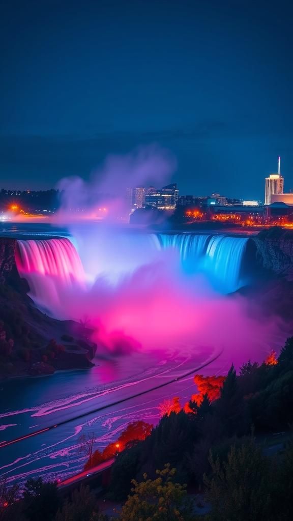 Niagara Falls at Night in Romantic Realism Style