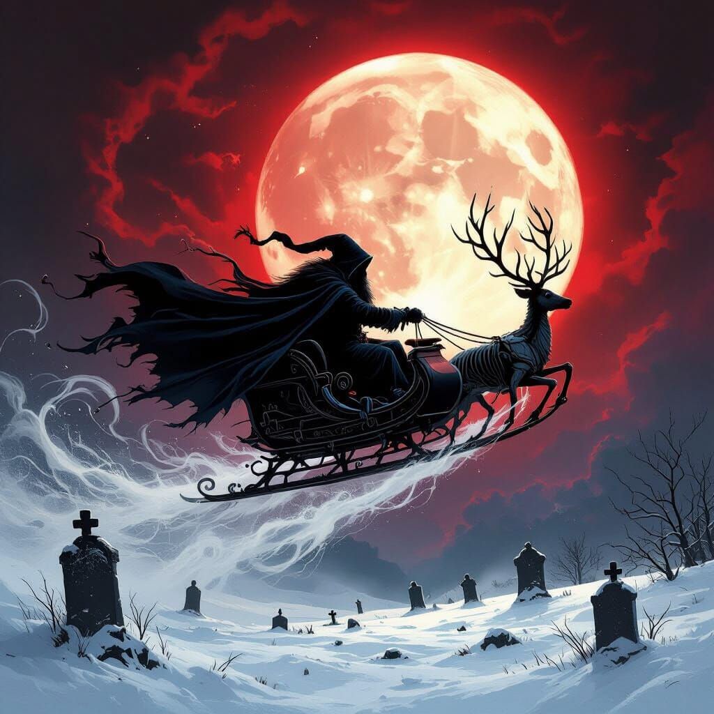 Dark Santa Haunts Snowy Graveyard Under Blood Moon