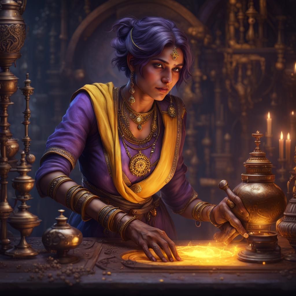 Indian Alchemist in Dark Fantasy Style