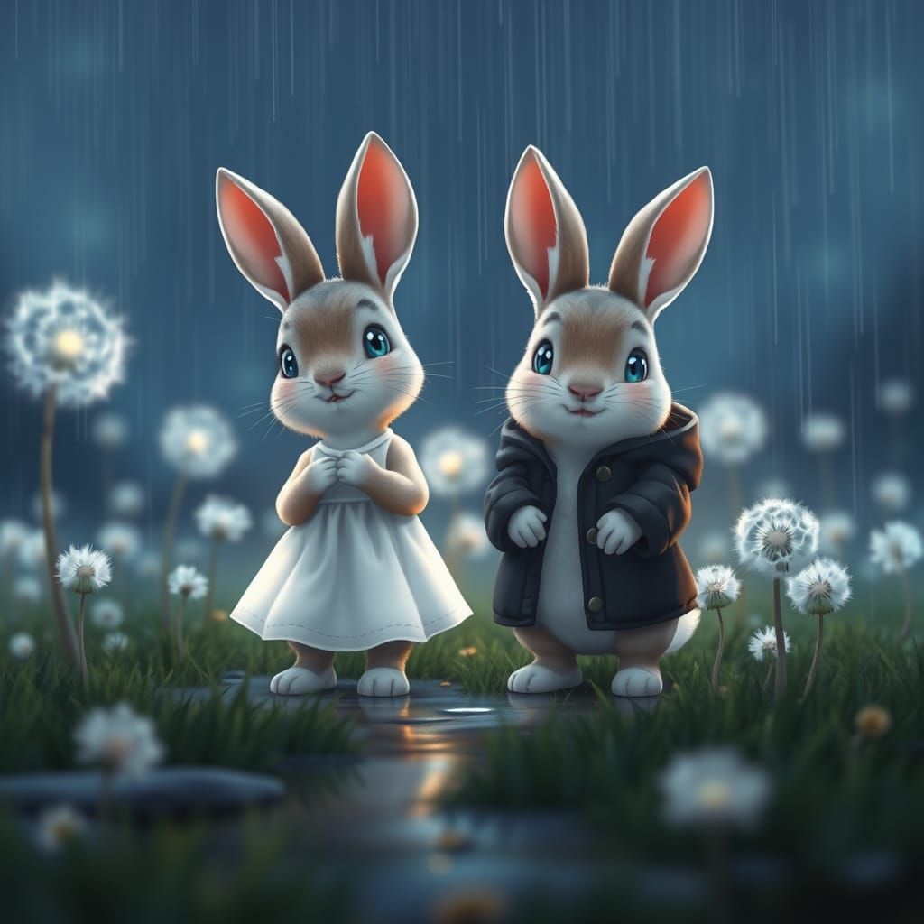 2.5D Cartoon, A pair of little rabbits