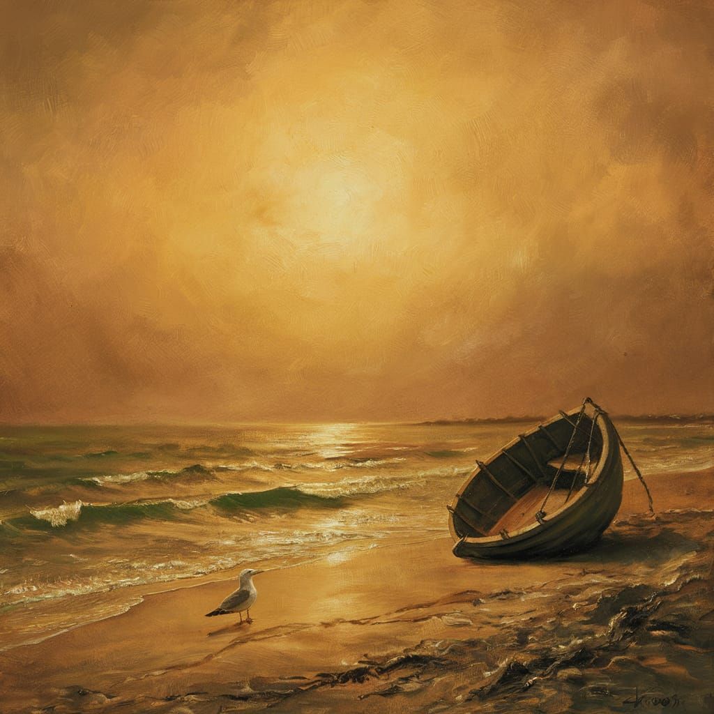 Golden Sunset Over Serene Sea: Oil Painting