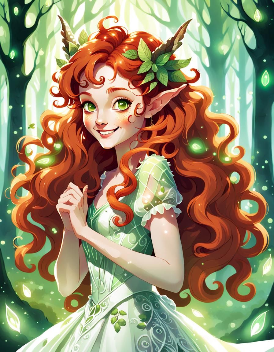 Surreal Fey Lady in Enchanted Forest Scene