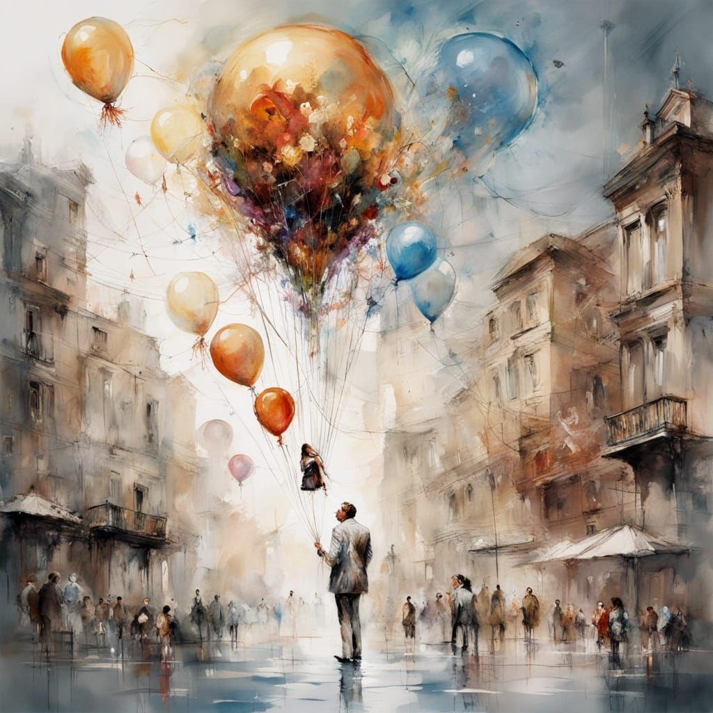 Surreal Dreamscape with Floating Balloons, Dalí-Inspired