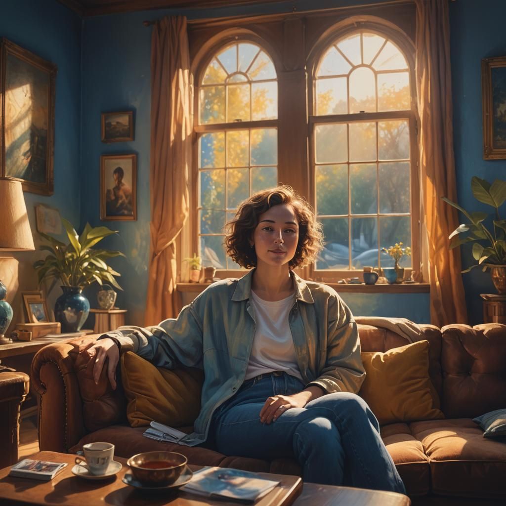 Cozy Room Portrait in Art Nouveau Style