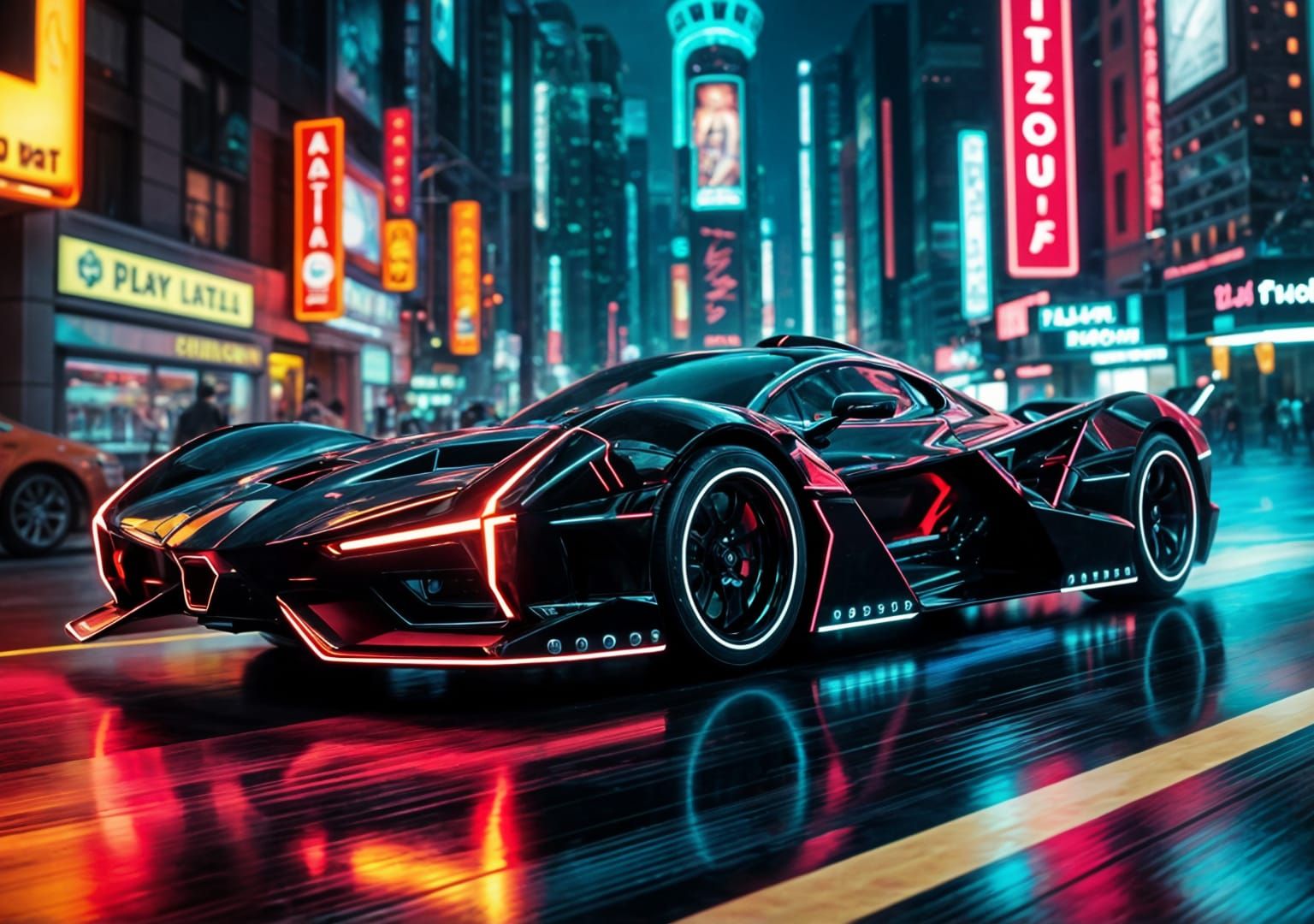 Tron Legacy Supercar Batmobile in Neon Lights
