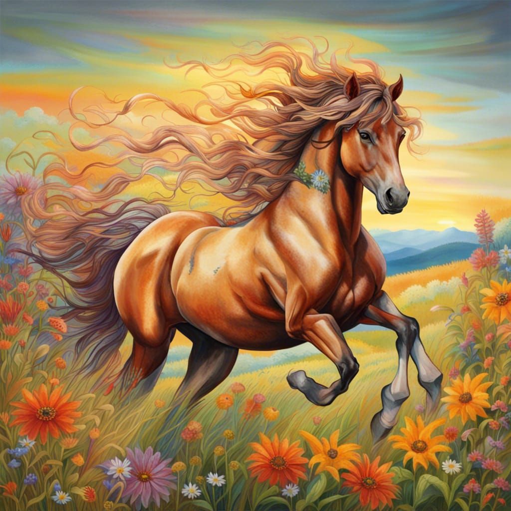 Majestic Centaur Galloping Through Sunlit Meadow