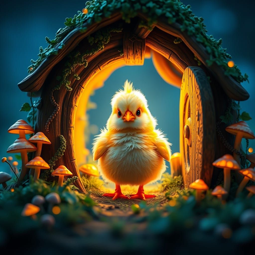 Whimsical Chick in Enchanted Chicken Coop