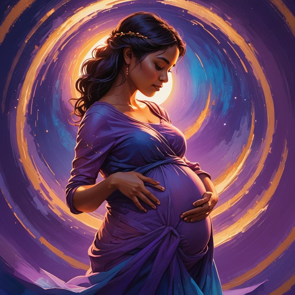 Pregnant Woman in Purple: 3D Digital Art