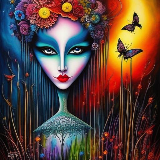 Floral Fantasy: Mixed Media Painting in Expressionist Style