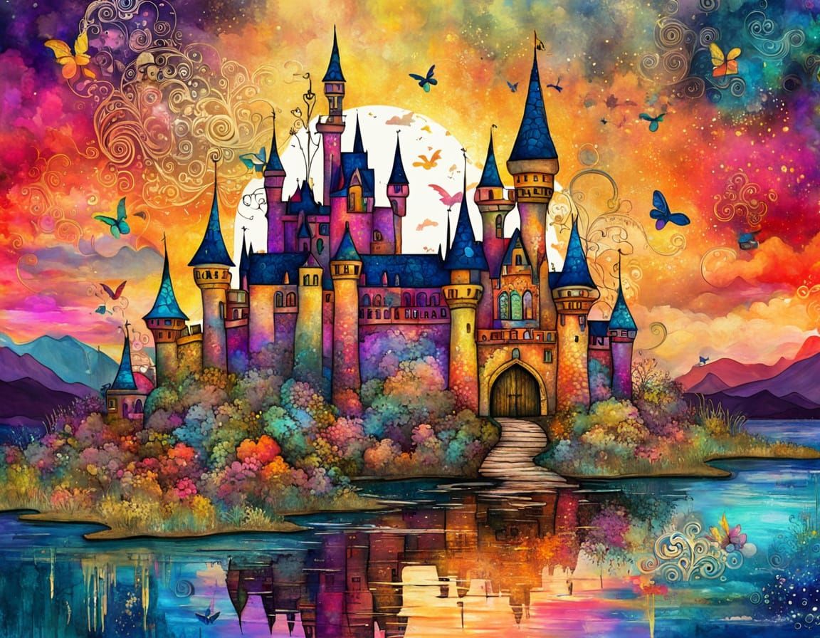 Fairytale Castle on Mouse Back at Sunset