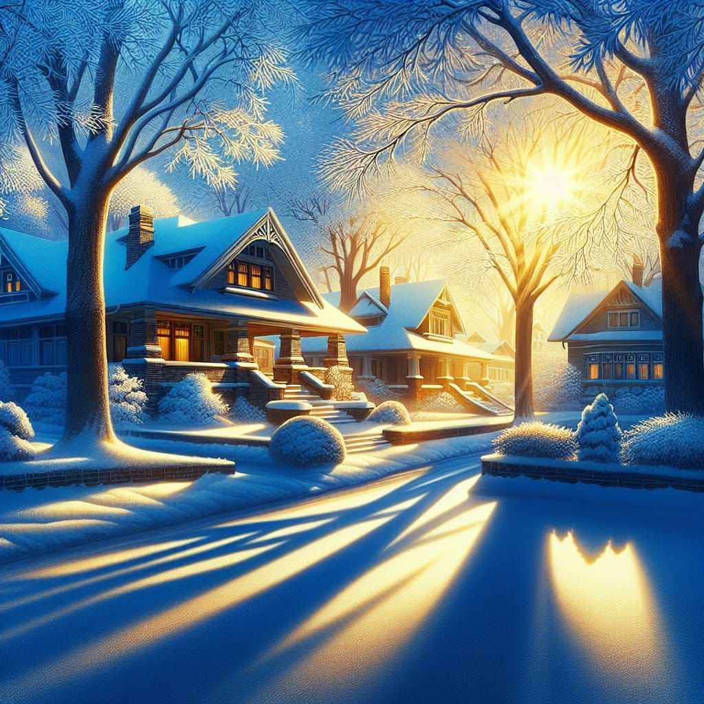 A Charming Winter Morning in a Vintage Midwestern Suburb