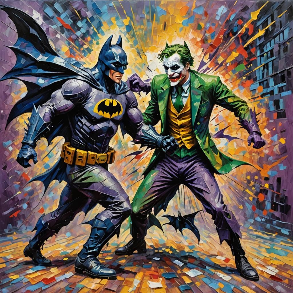 Batman vs Joker: Neo-Impressionist Oil Painting