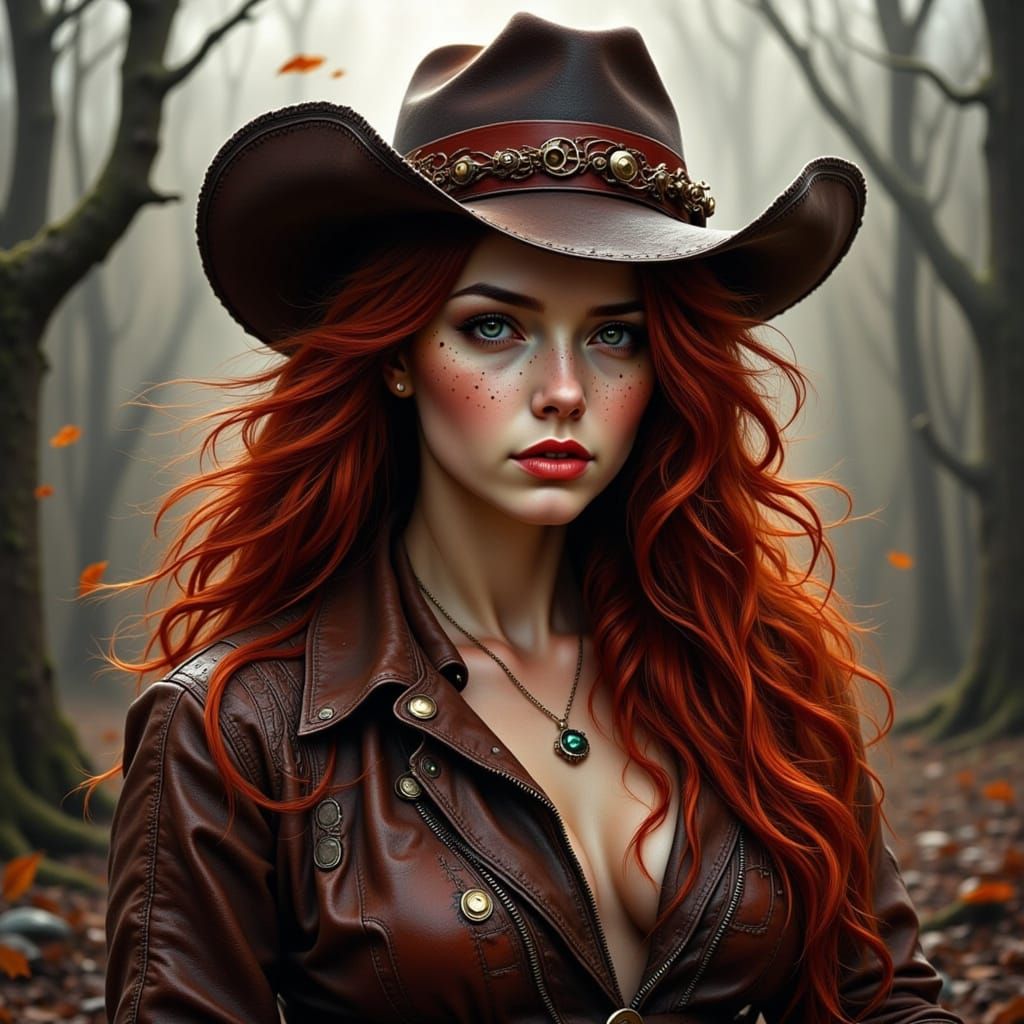 Redhead Cowgirl in Old West Style