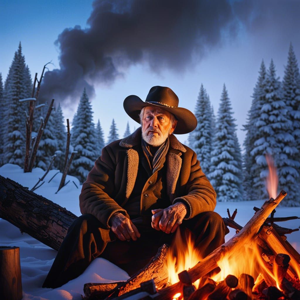 Cowboy by Fire Pit in Hyperrealistic Style