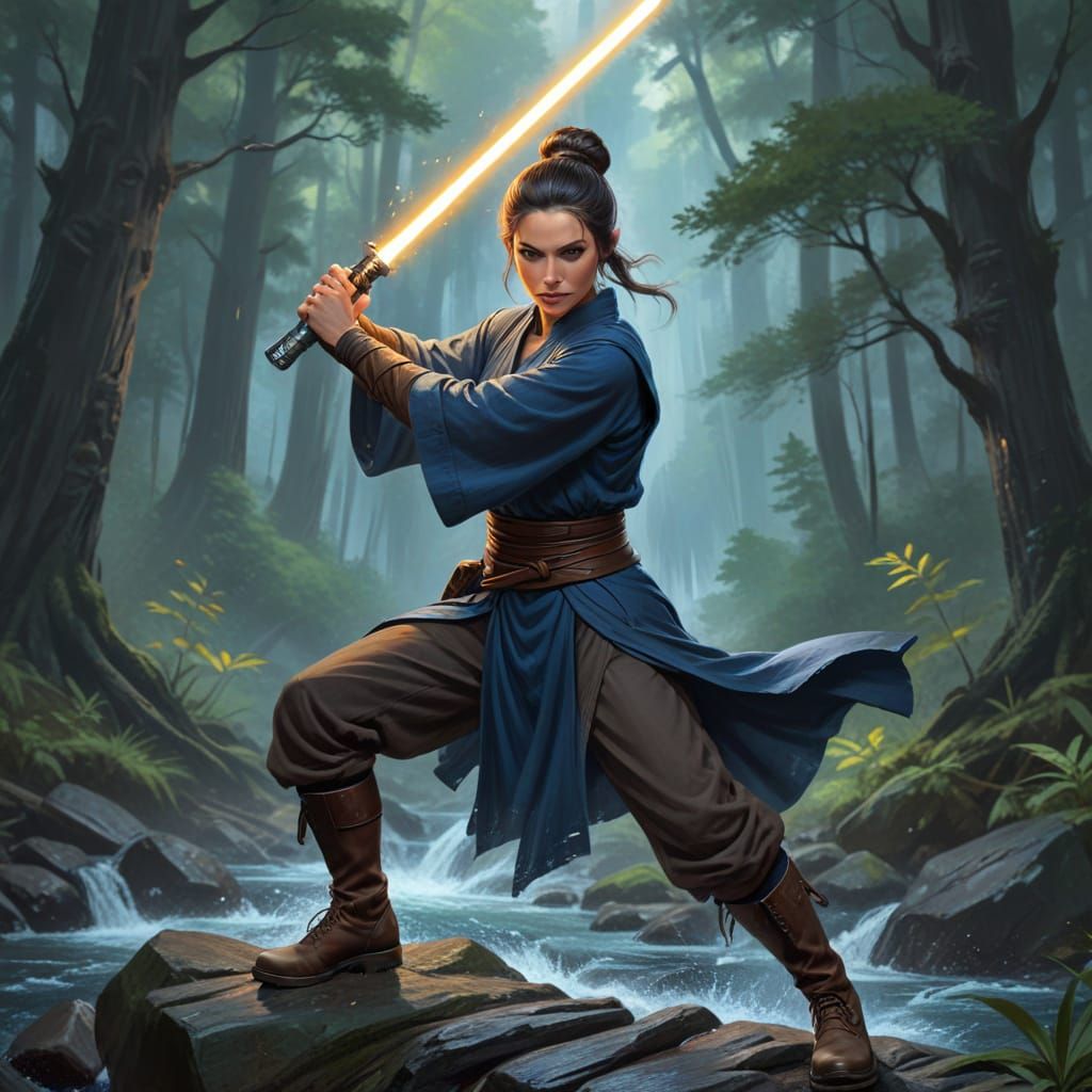 Majestic Female Jedi Master in Epic Fantasy Painting
