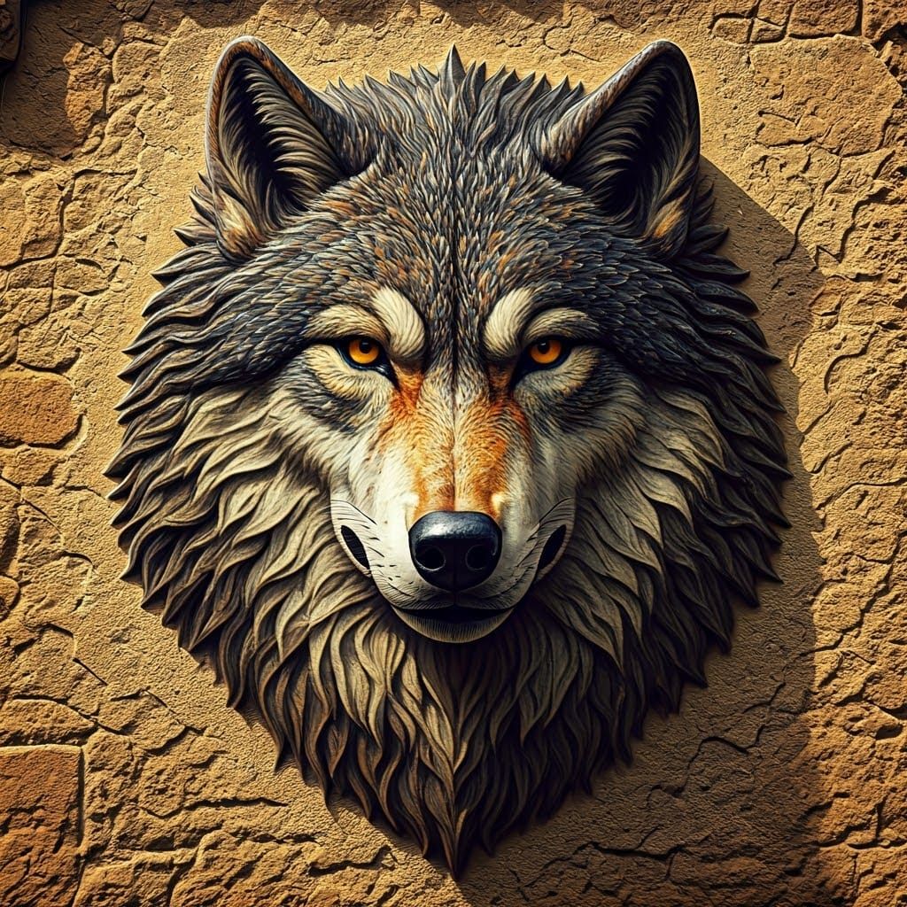 Werewolf Mosaic on Ancient Stone Wall