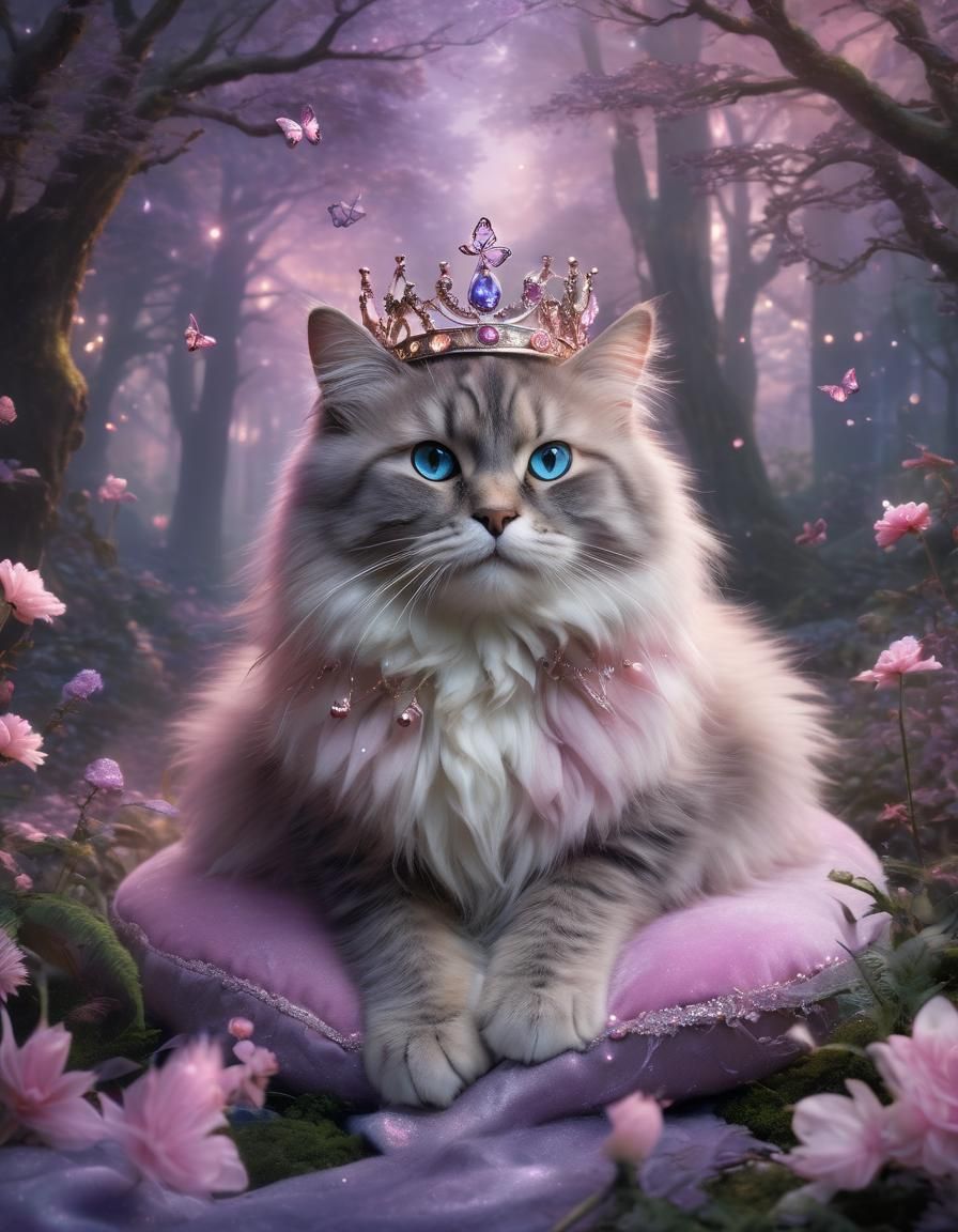 Cute Cat Princess in Enchanted Forest
