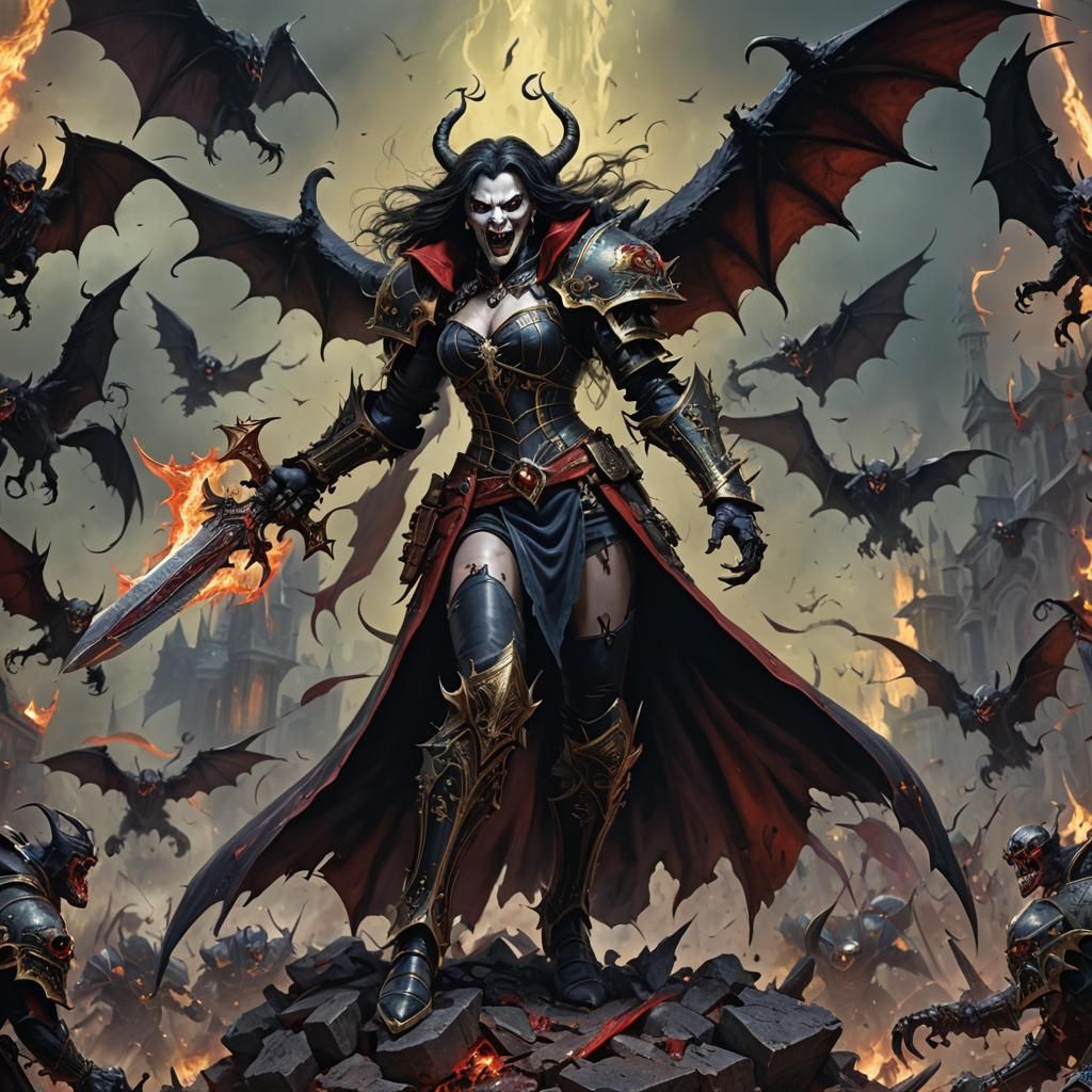 Raging Vampire Countess in Hyperrealistic Splash Art