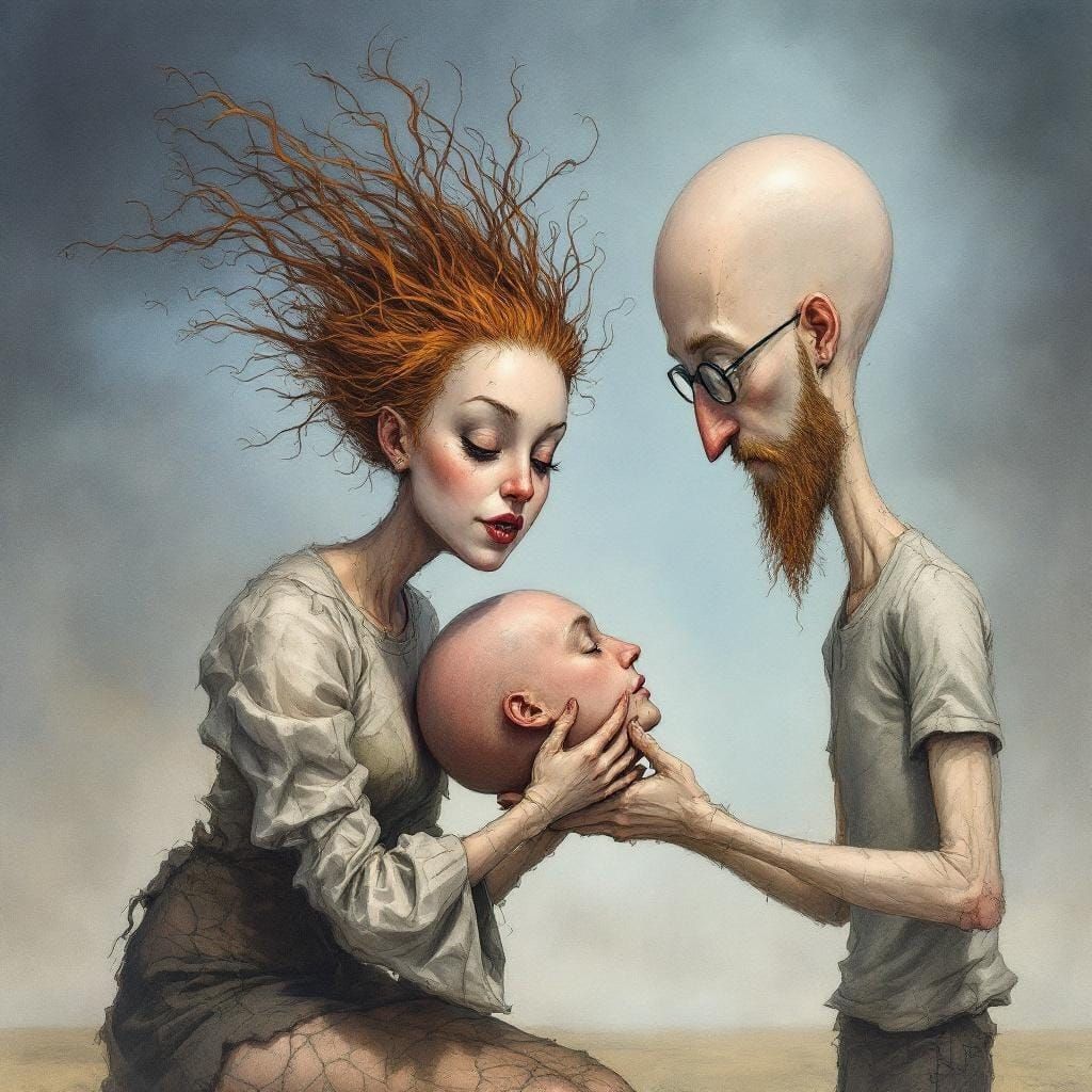 Surreal Beheaded Woman Watercolor Fantasy