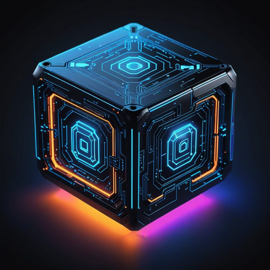 Sci-Fi UI Concept: Blue Pixel Cube Icon