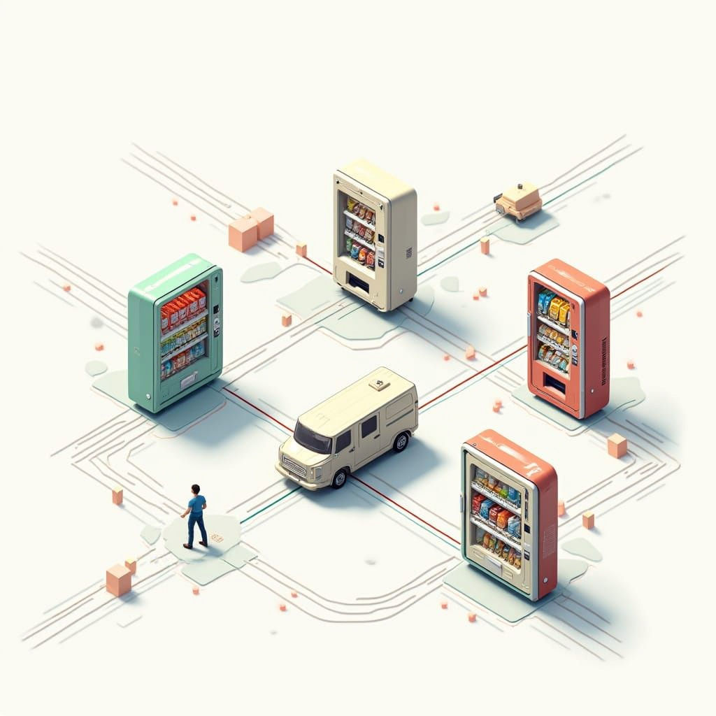 Modern Vending Machine Network in Isometric Style