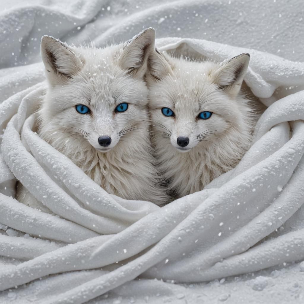 Cute Birds and Fox in a Blizzard, Hyper-Realistic Digital Ar...