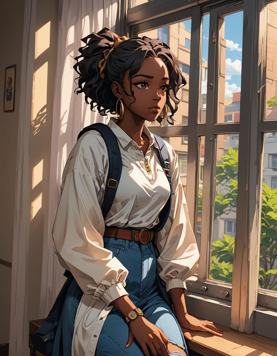 Anime Girl Looking out Window in 90s Style