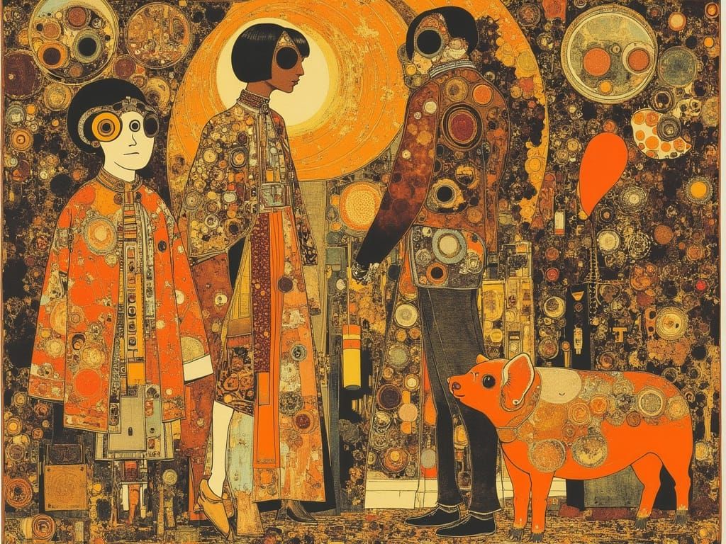 Shan Shui Landscape with Hybrid Creature, Klimt Motifs