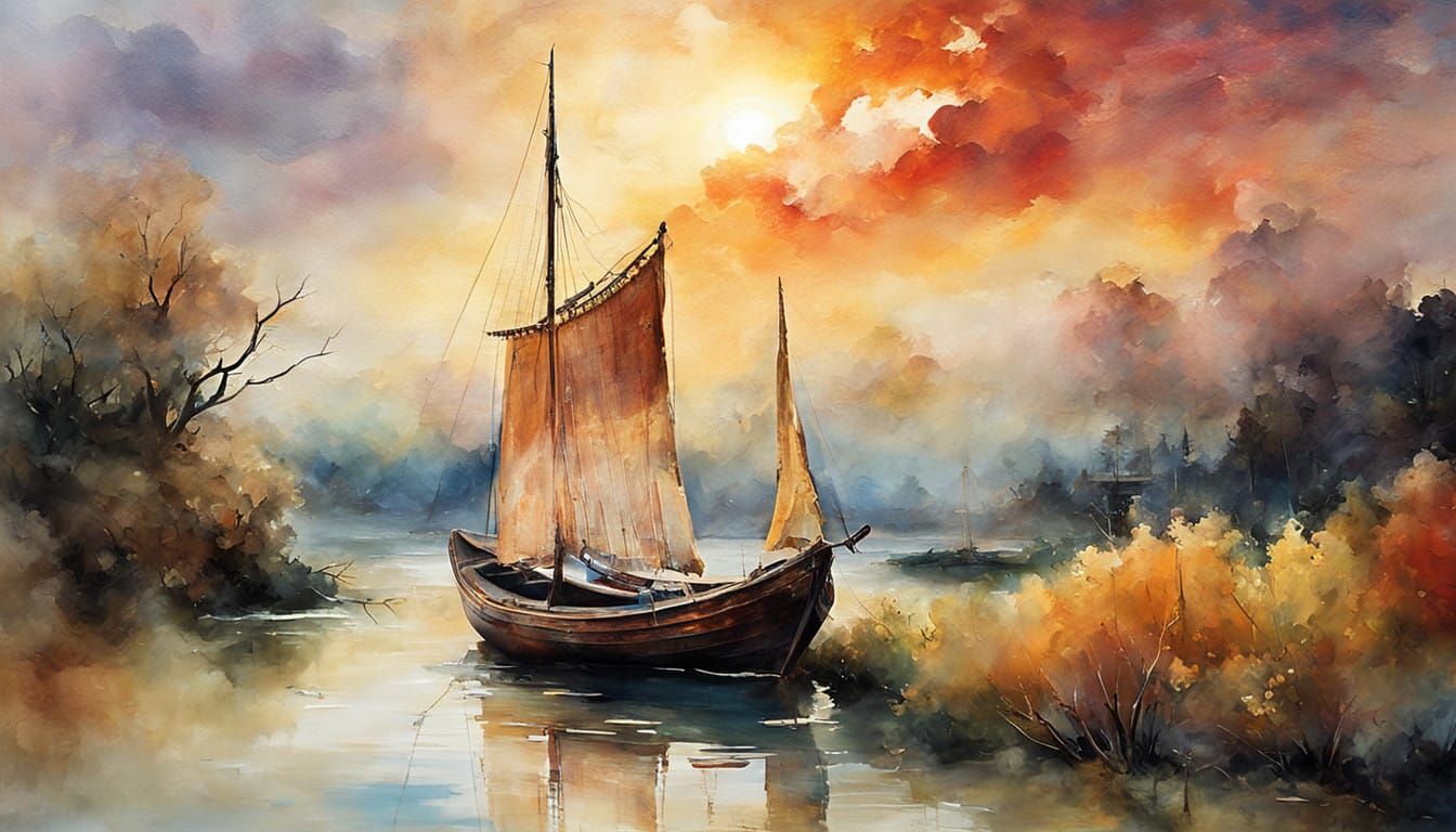 Vibrant Harp Sailboat at Sunrise